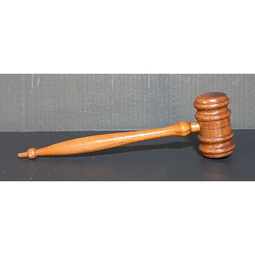 Vtg Hand-Turned Meeting/Ceremonial Gavel Dark Stained Oak W/Multiple Components